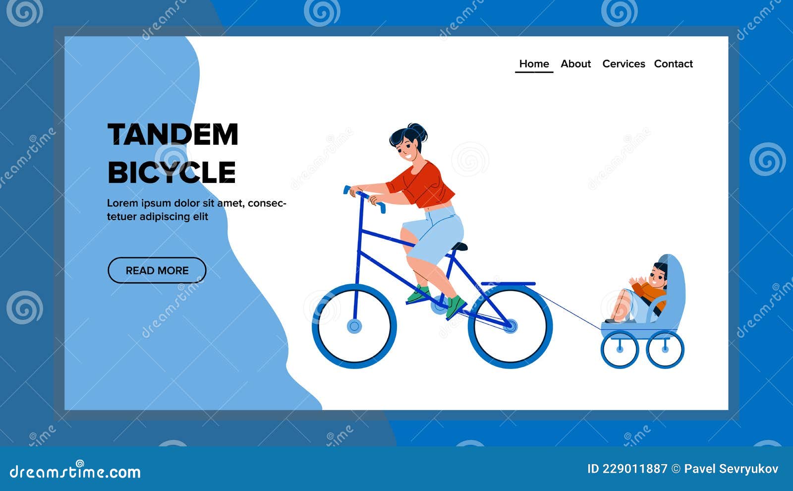 Tandem Bicycle Riding Mother and Son Family Vector Stock Vector ...