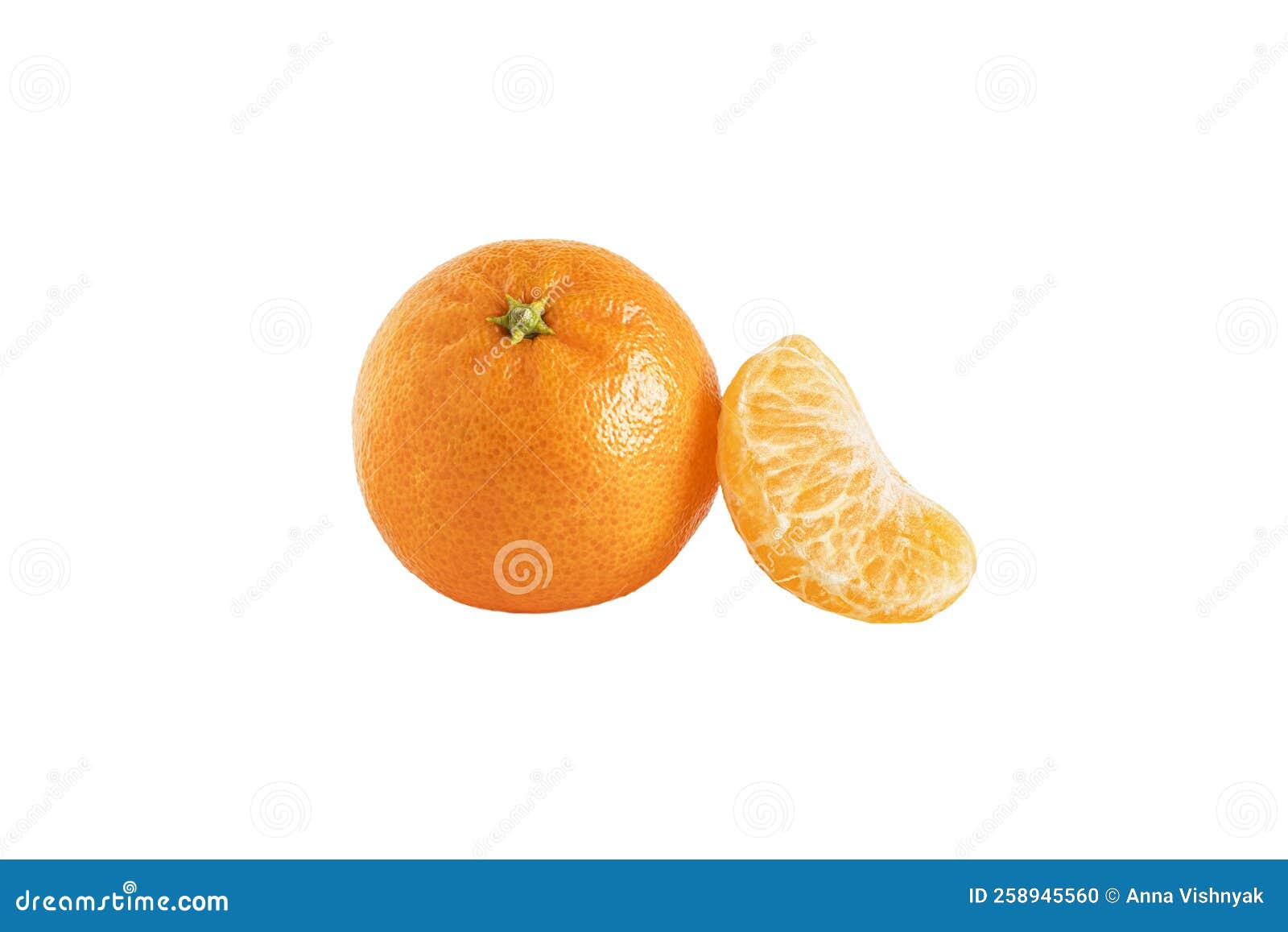 Tangerine or Clementine Orange Fruit and Slices Isolated on White Background. Stock Photo