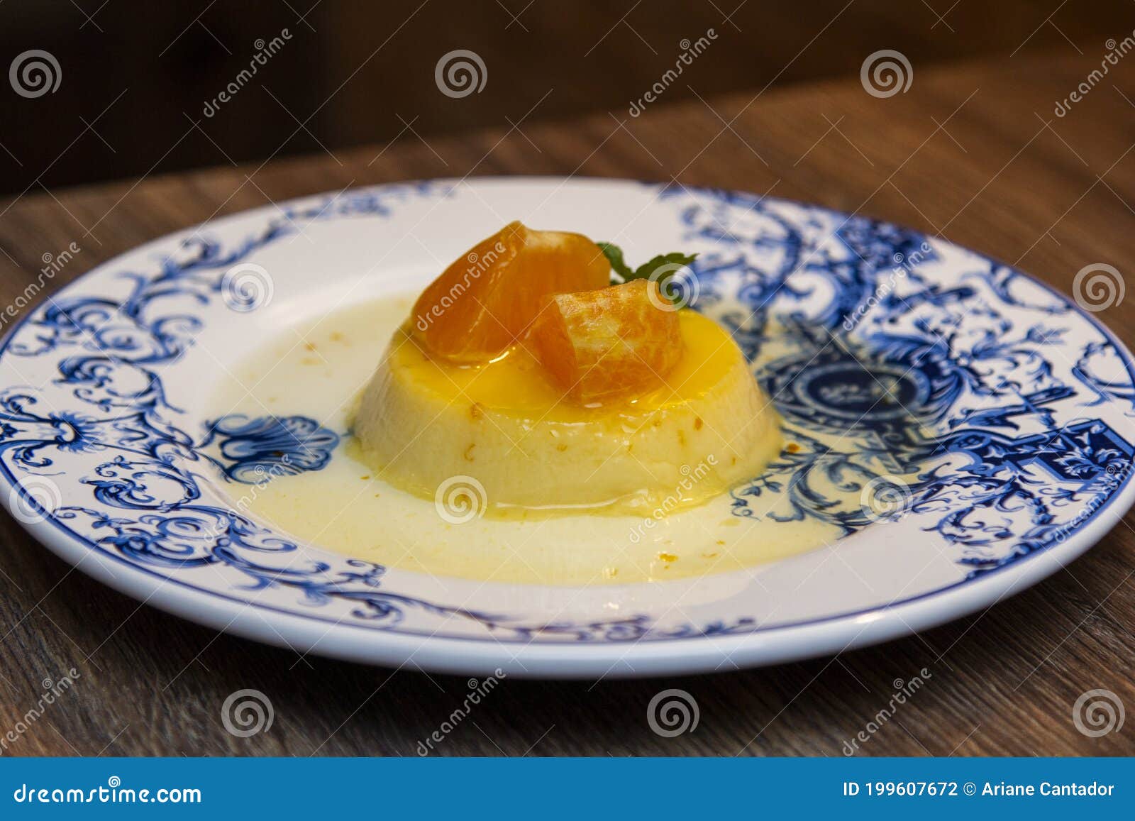 Tangerine Pudding Caramelized Pudding Dessert with Tangerine Stock