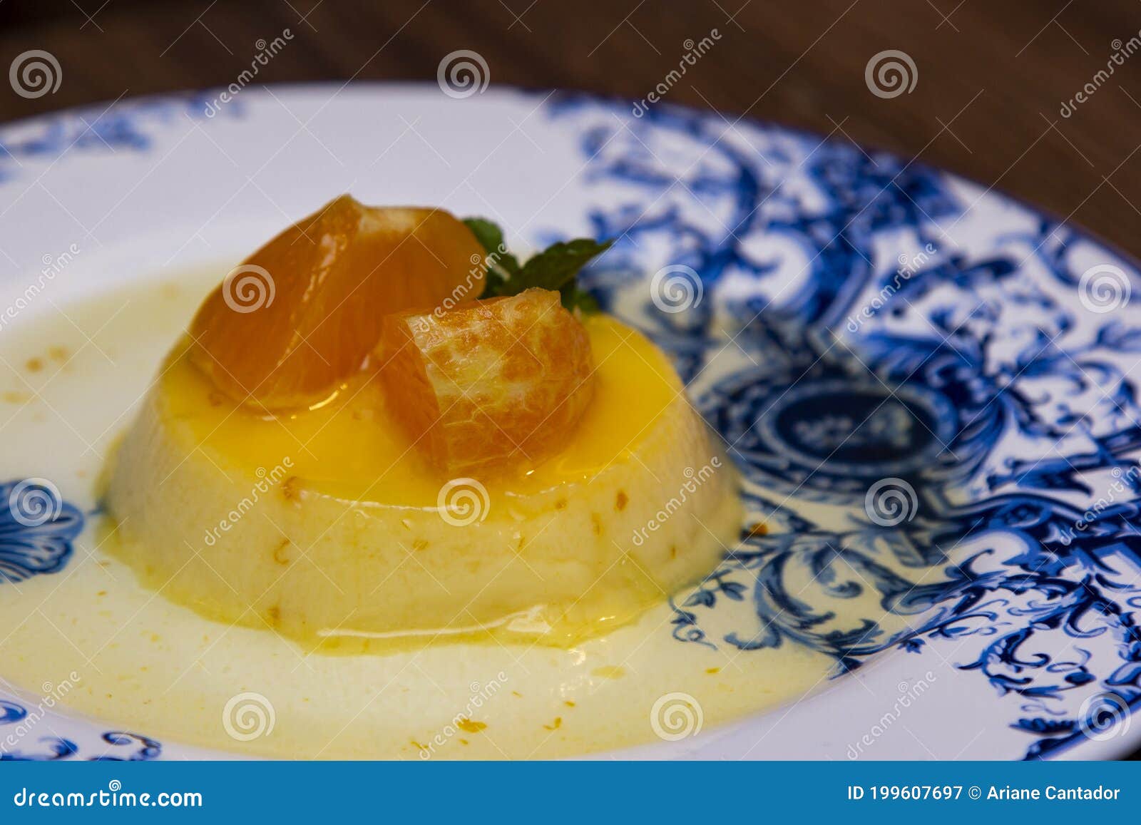 Tangerine Pudding Caramelized Pudding Dessert with Tangerine Stock