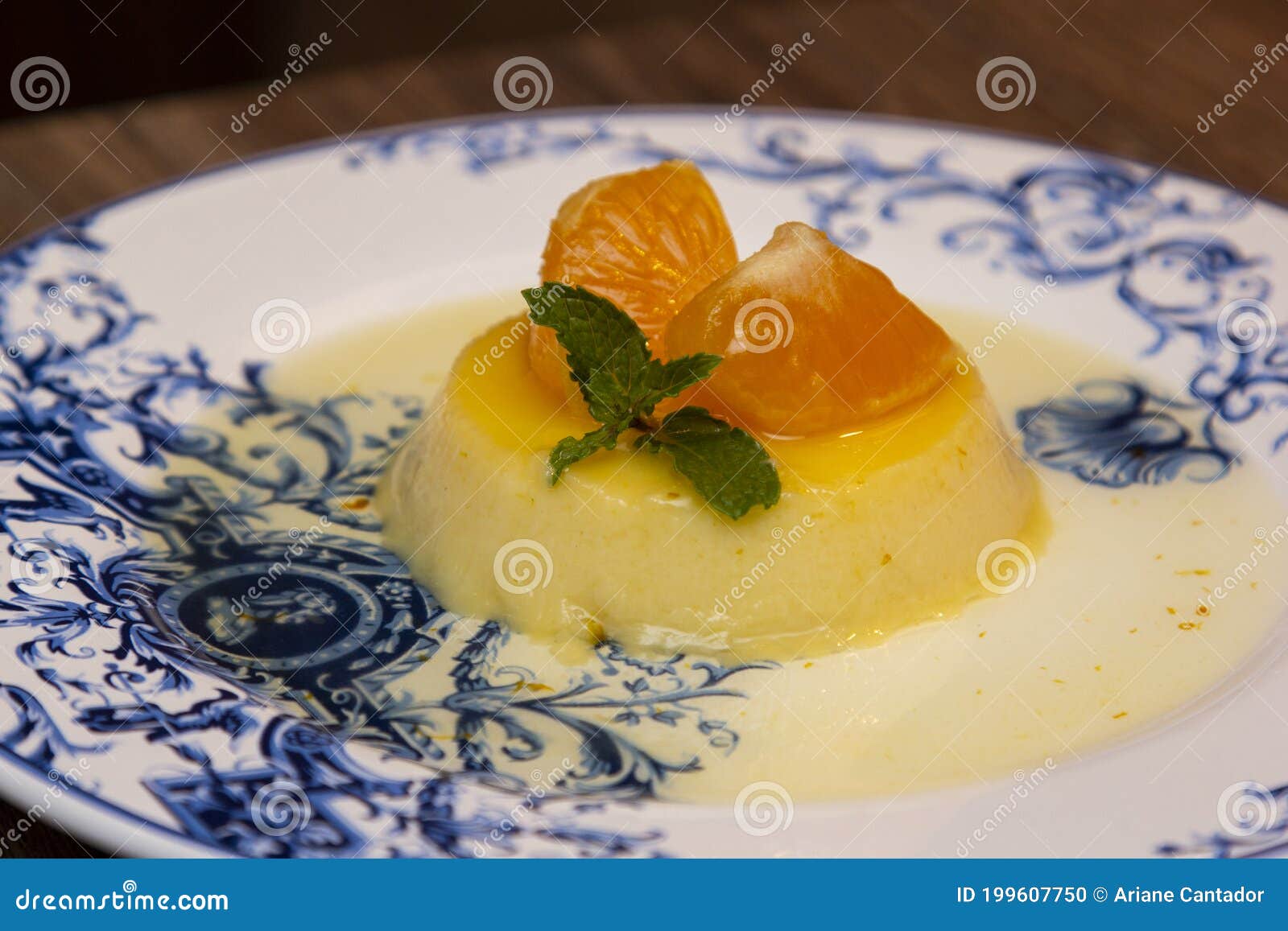 Tangerine Pudding Caramelized Pudding Dessert with Tangerine Stock