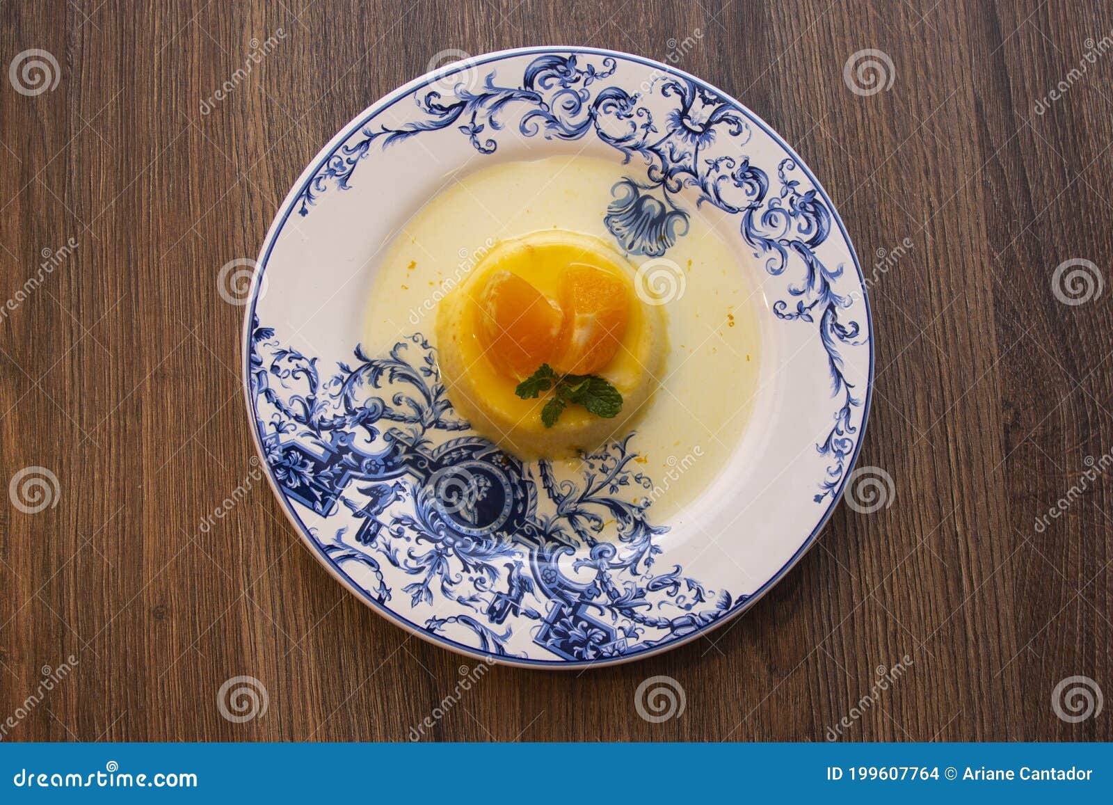 Tangerine Pudding Caramelized Pudding Dessert with Tangerine Stock