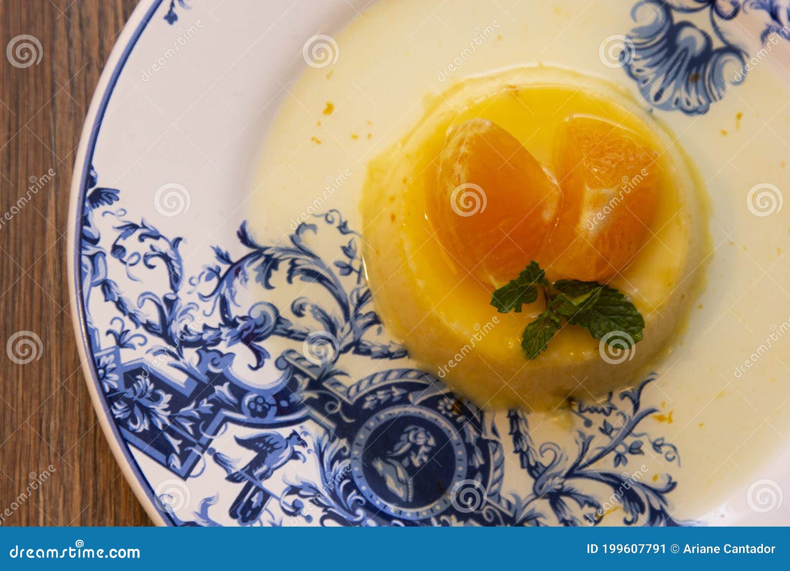 Tangerine Pudding Caramelized Pudding Dessert with Tangerine Stock