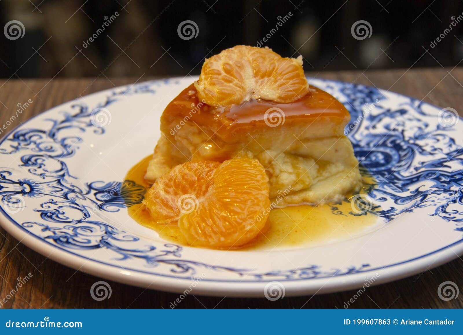 Tangerine Pudding Caramelized Pudding Dessert with Tangerine Stock
