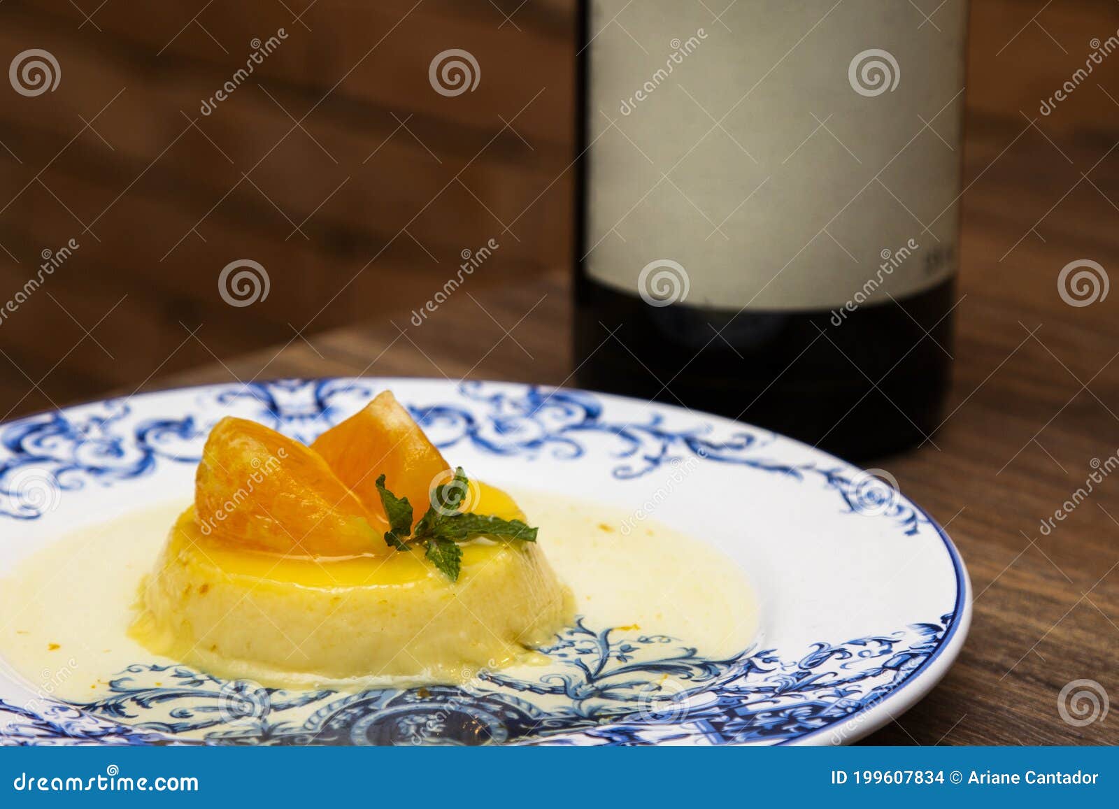 Tangerine Pudding Caramelized Pudding Dessert with Tangerine Stock