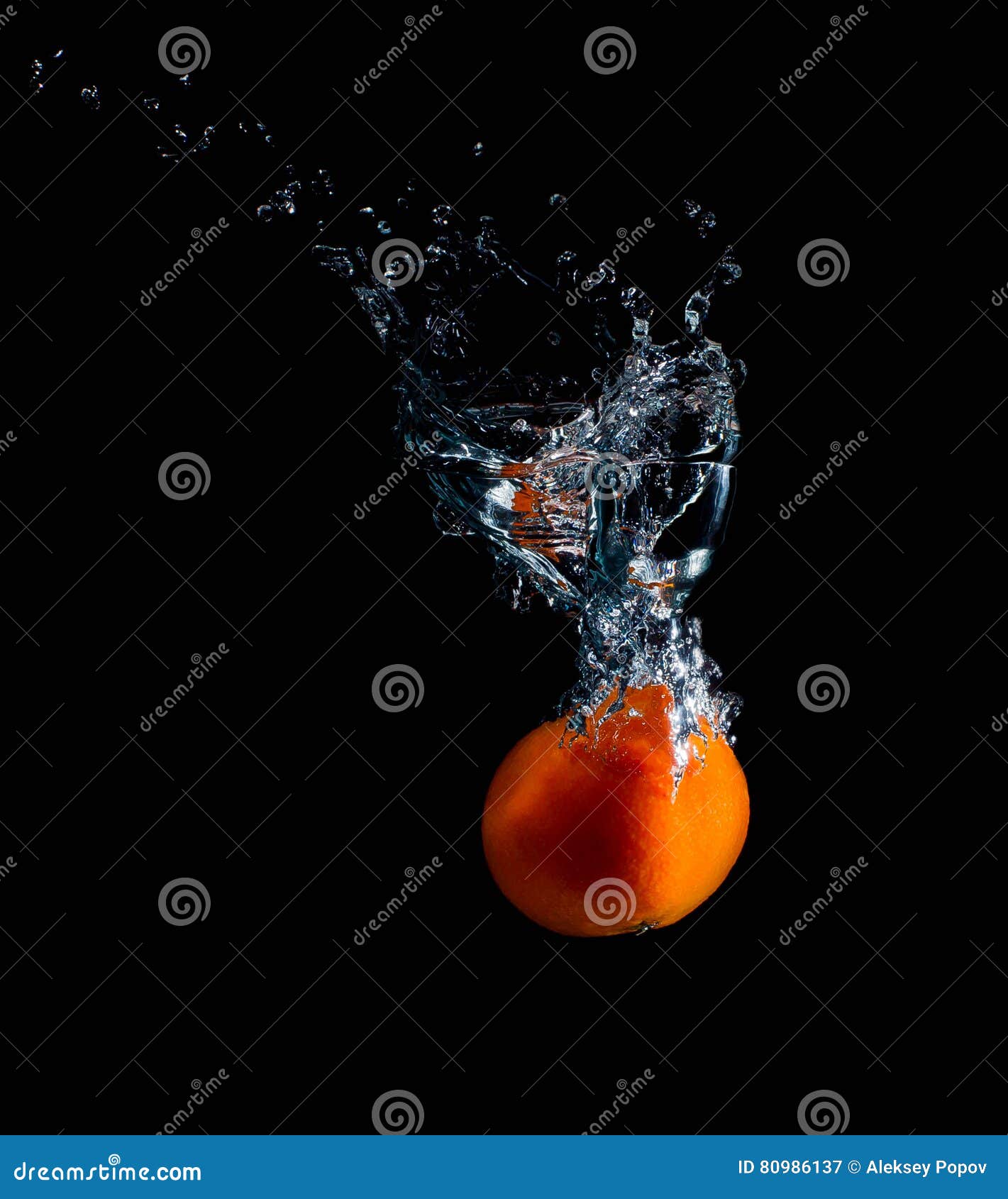 Tangerine with Water Splash Stock Image Image of object, reflection