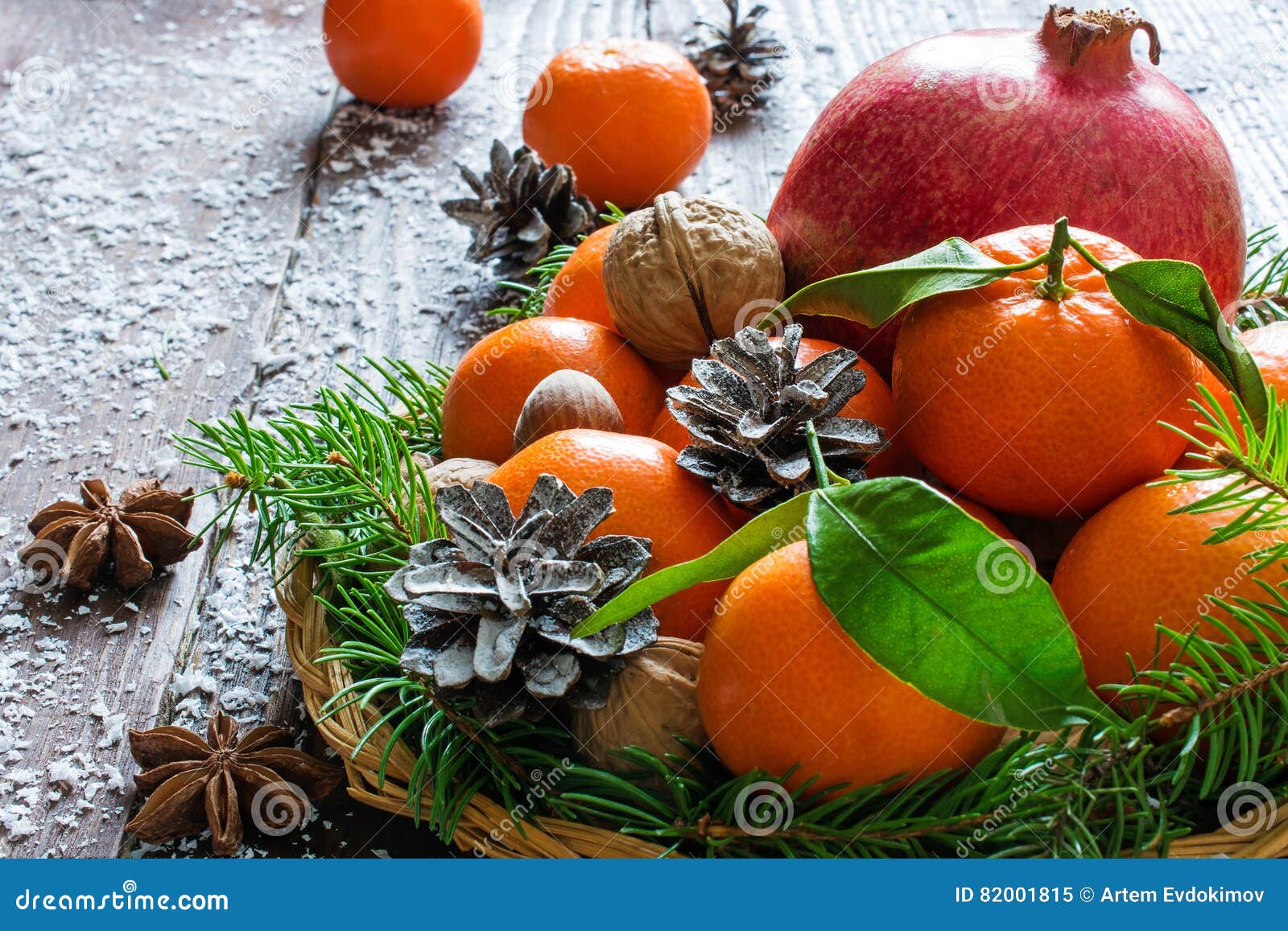 Tangerines,pomegranates, Nuts and Spices in a Wicker Bowl Stock Image ...