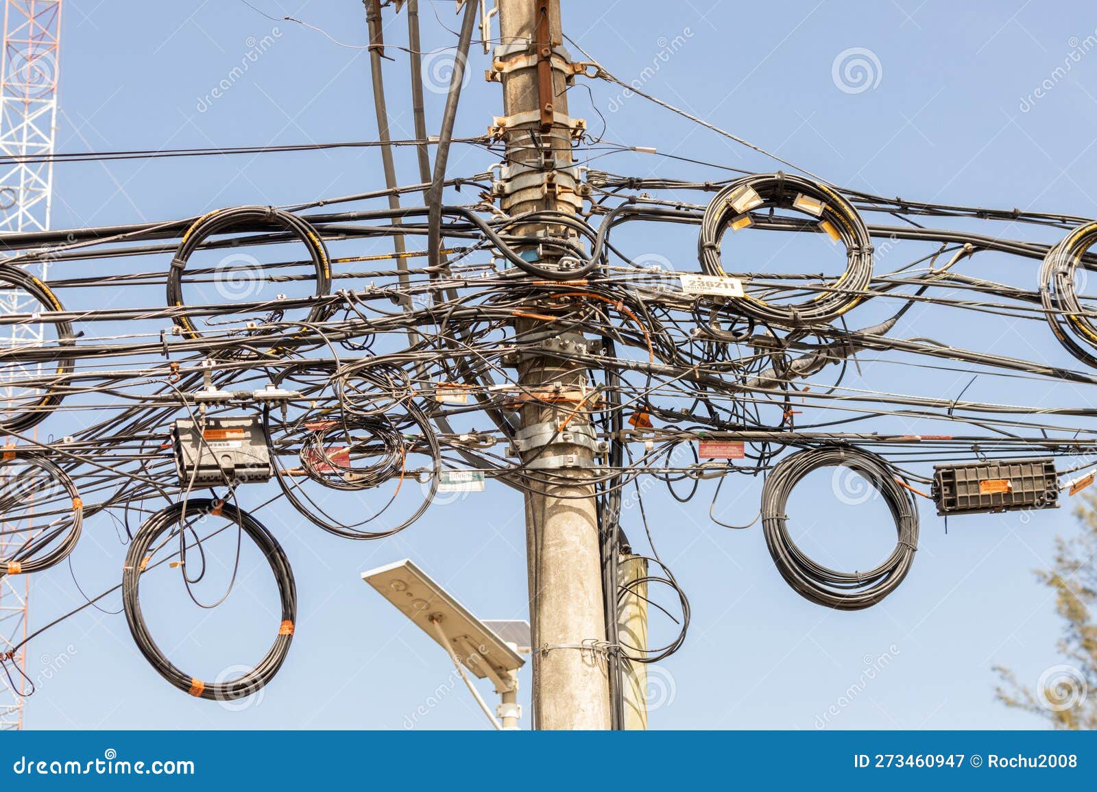A Tangle of Electrical Wires and Cables on a City
