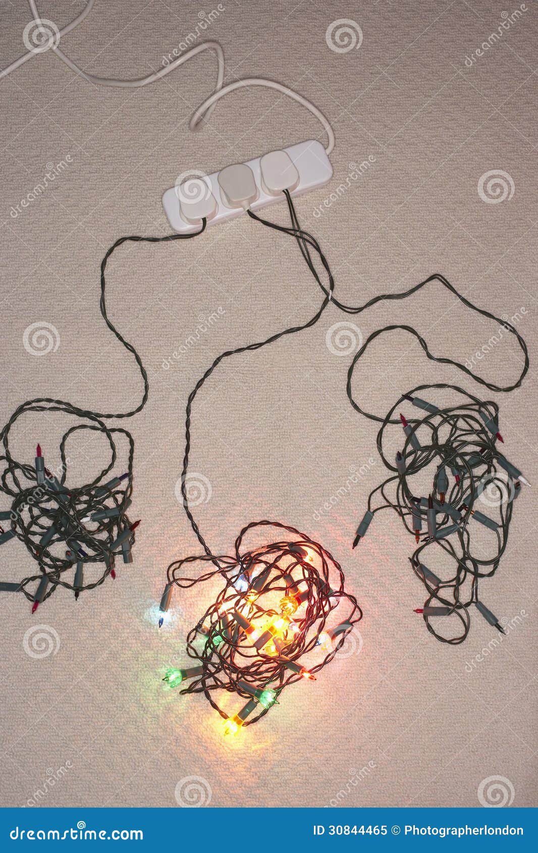 Tangled Christmas Lights on Floor Elevated View Stock Image Image of