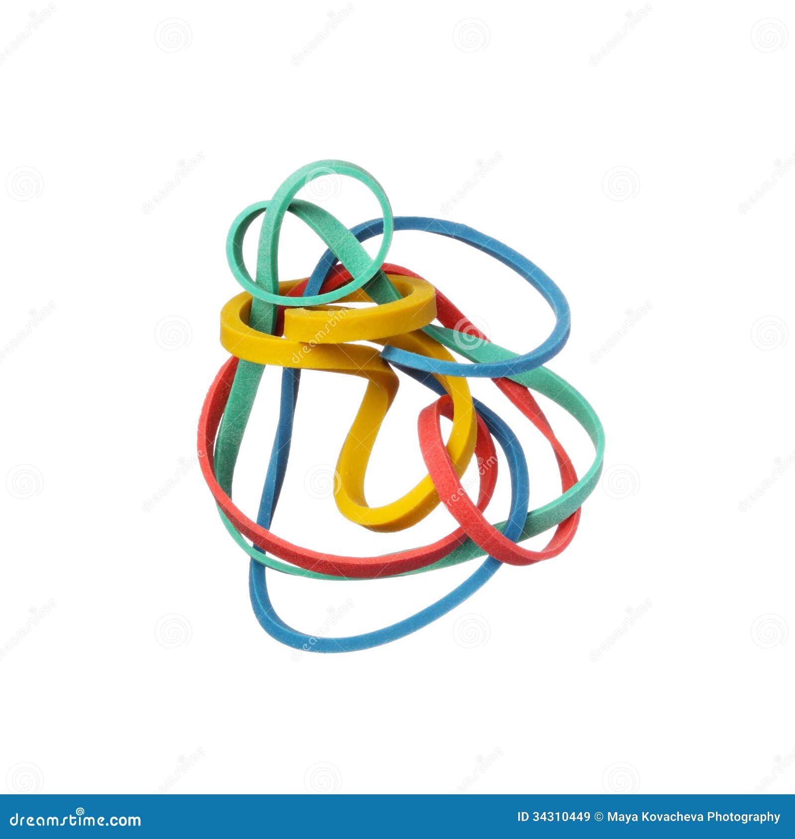 Tangled Colorful Elastic Rubber Bands Isolated on a White Background