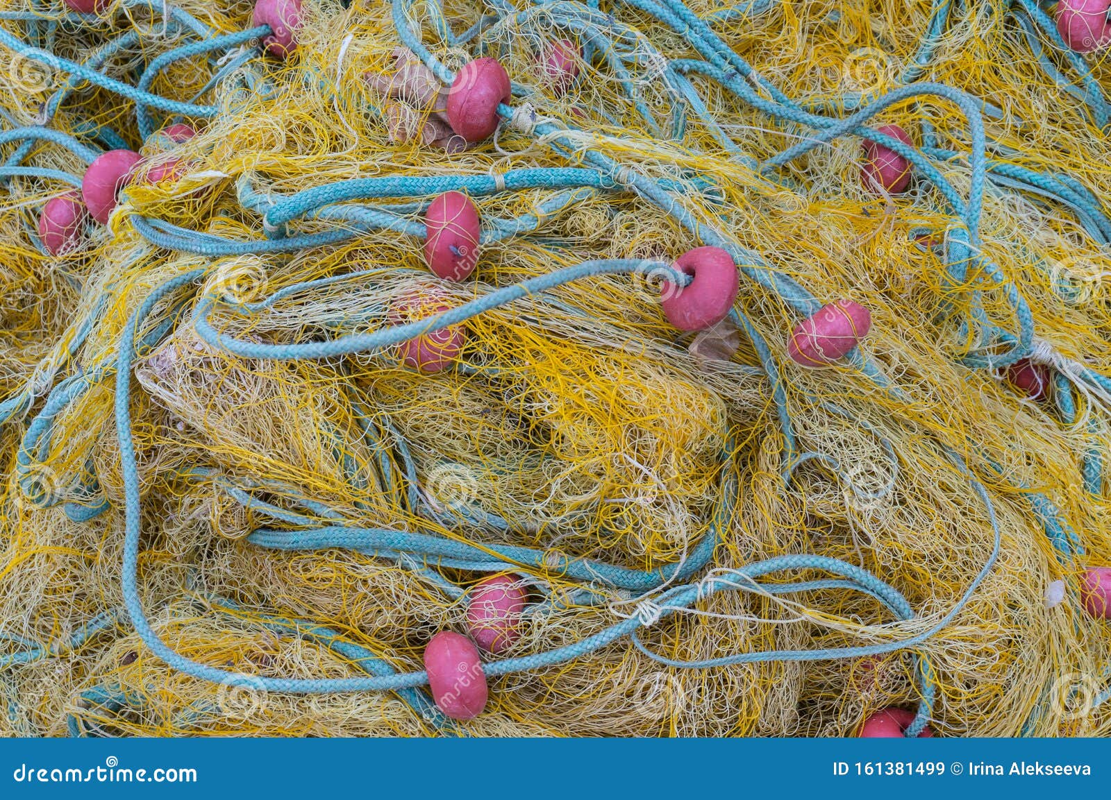 Tangled Fishing Nets and Floats Close-up on the Shore Stock Image