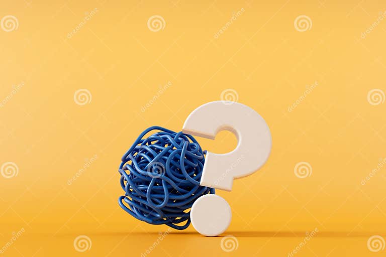 Tangled Knot of String with a Question Mark. Mental Health and Solution