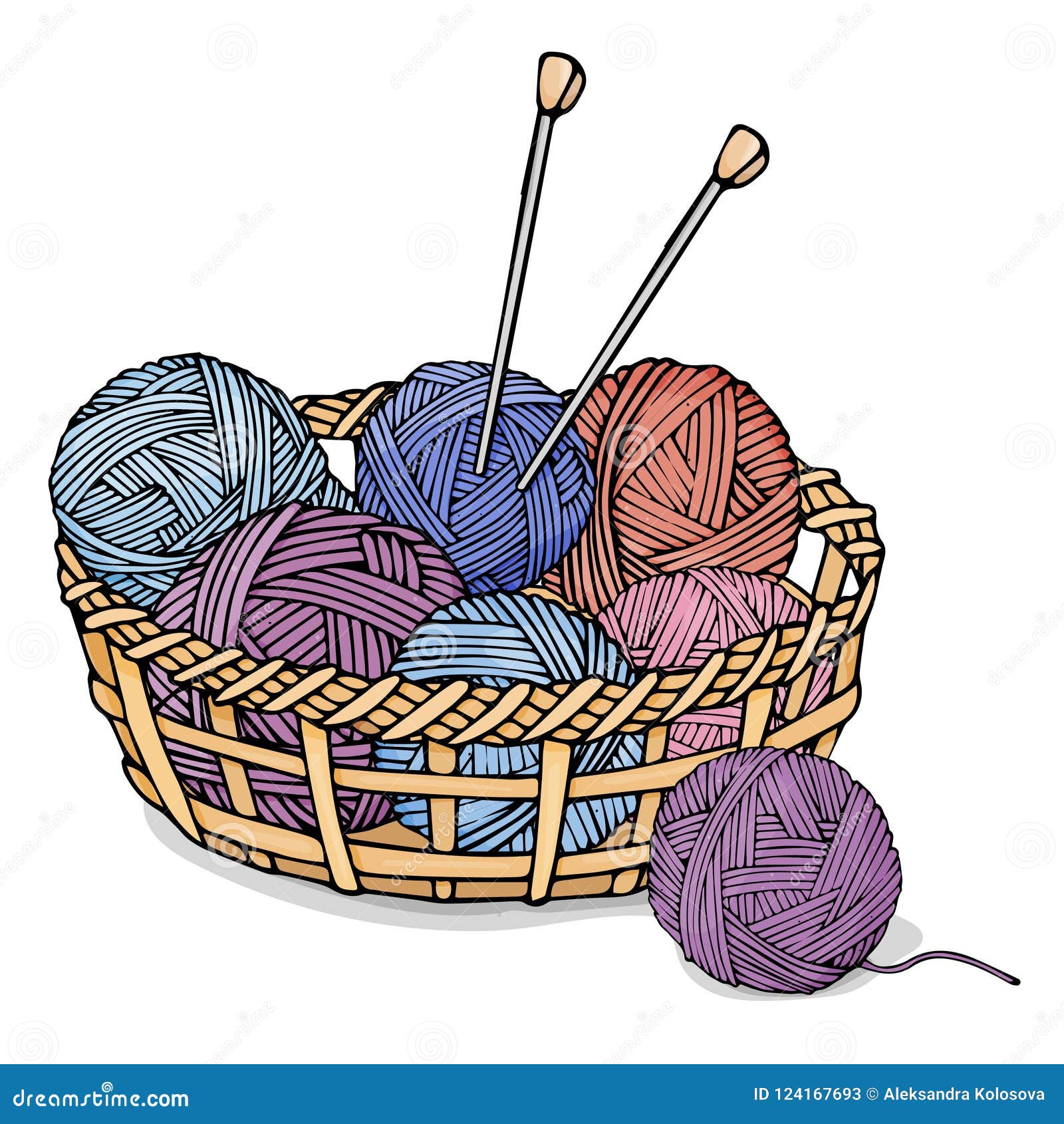 Tangles of Different Colors with Yarn for Knitting in a Wicker Basket ...