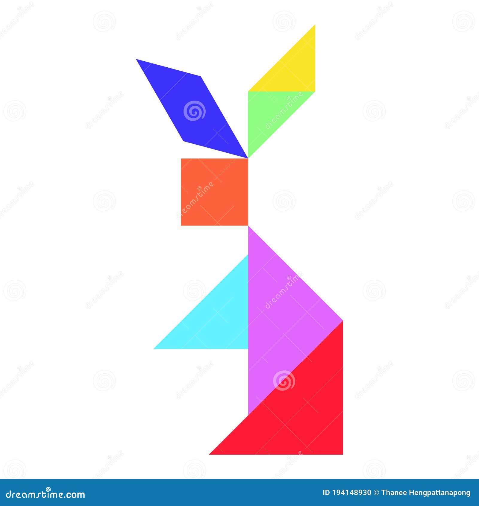 Tangram Puzzle in Rabbit Shape on White Background Stock Vector