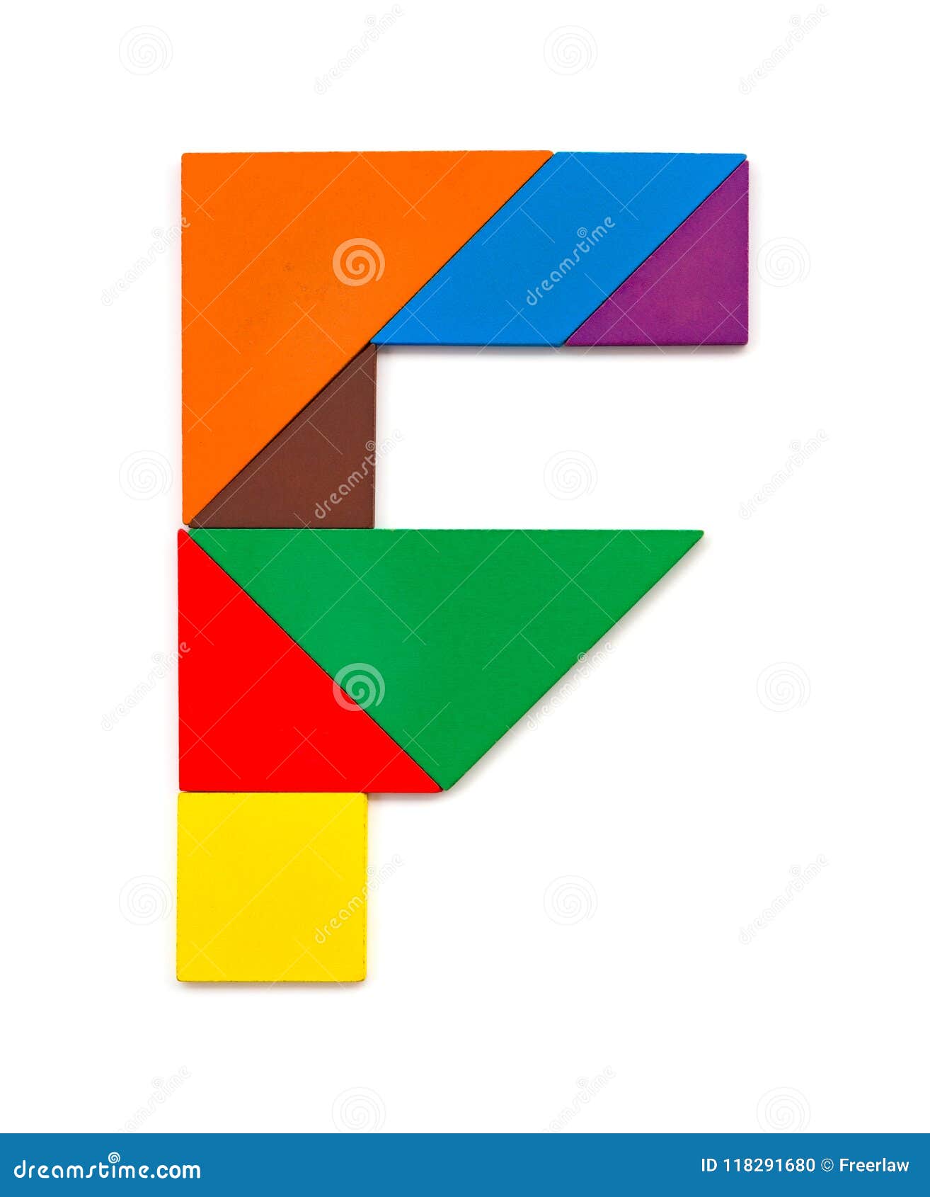 tangram shaped like a letter f on white stock photo