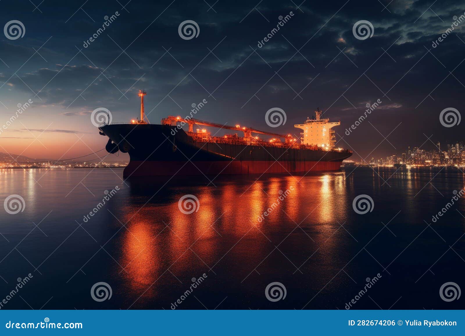 Tanker Night Dock Lights. Generate Ai Stock Illustration Illustration of light, construction