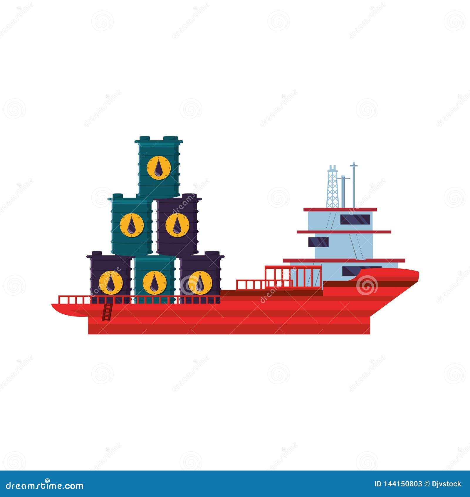 Tanker Ship with Oil Barrels Stock Illustration Illustration of