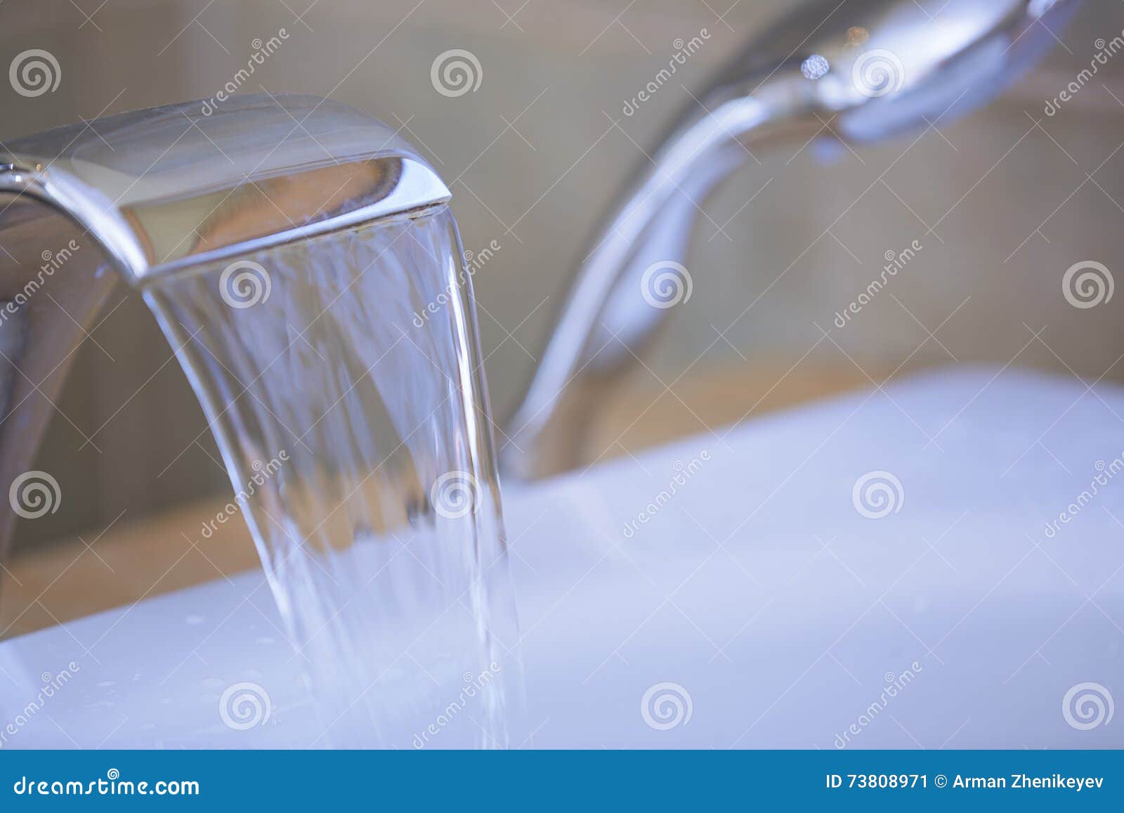 Tap with flowing water stock image. Image of purity, household 73808971