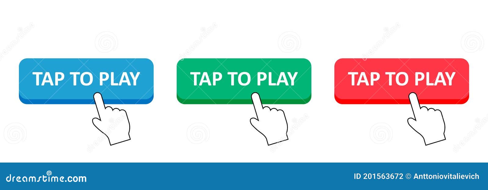 Tap To Play. Set Different Buttons. Finger Pushing. Pointer Icon