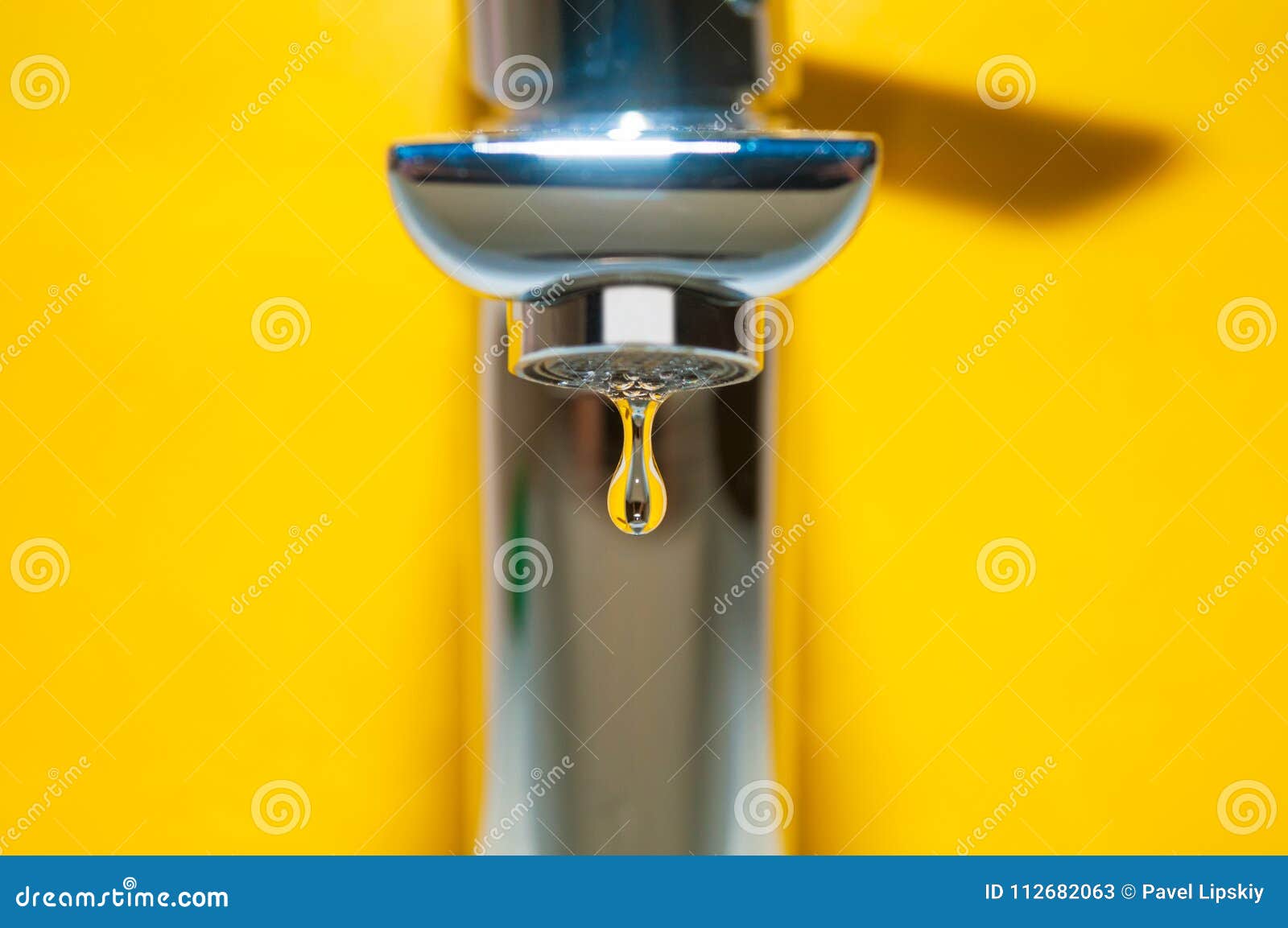 Tap with Water Drop on Yellow Background Stock Image Image of yellow