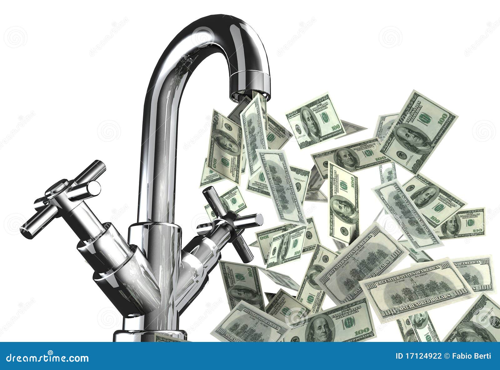 tap water with u.s. dollar banknotes