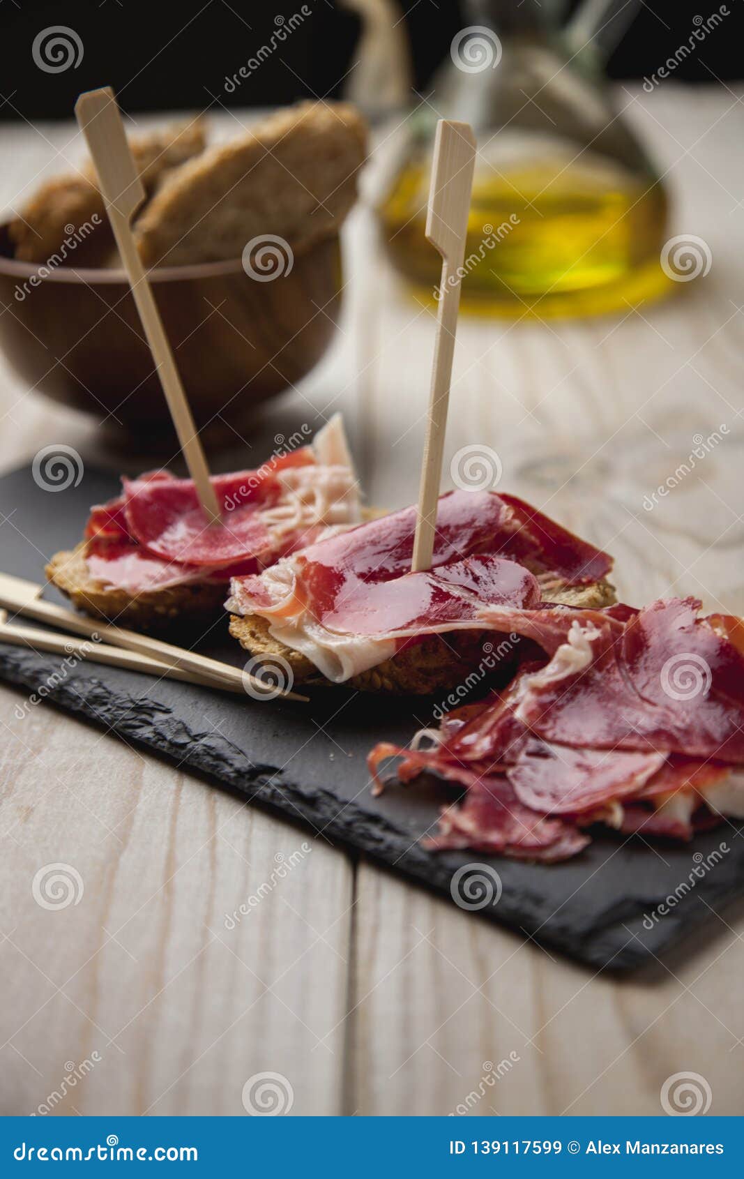 Appetizer Iberian Ham with Toasted Bread Stock Image - Image of iberian