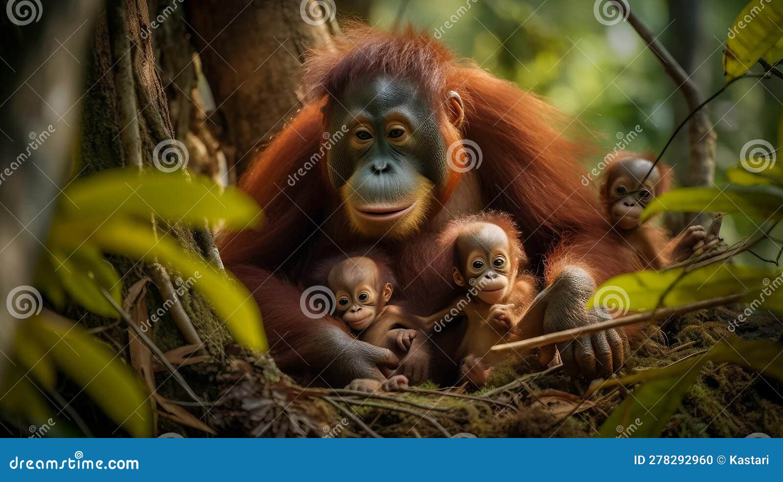 tapanuli orangutan is with his family and children in the forest