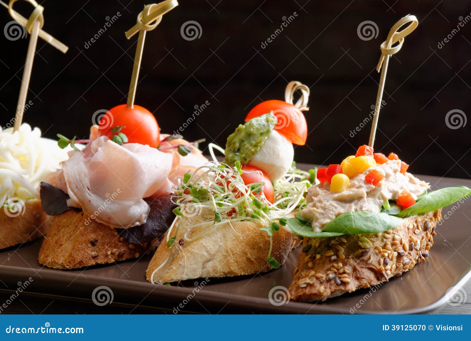 Tapas on Crusty Bread stock photo. Image of pinchos, hour 39125070
