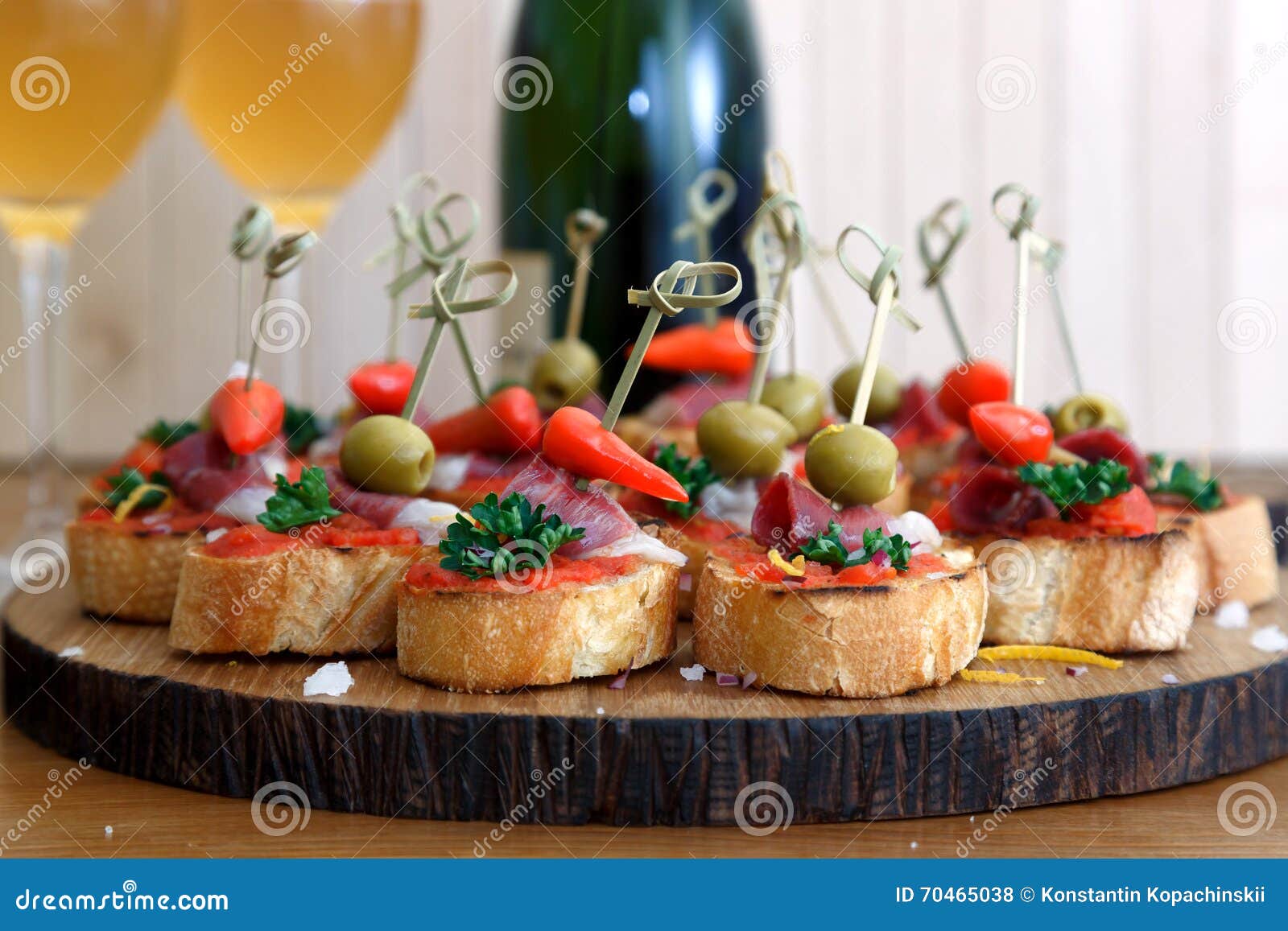 Tapas on Crusty Bread Selection of Spanish Tapas Stock Photo Image