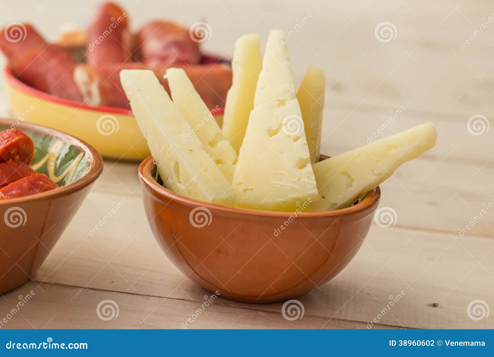tapas, manchego cheese and cured ham