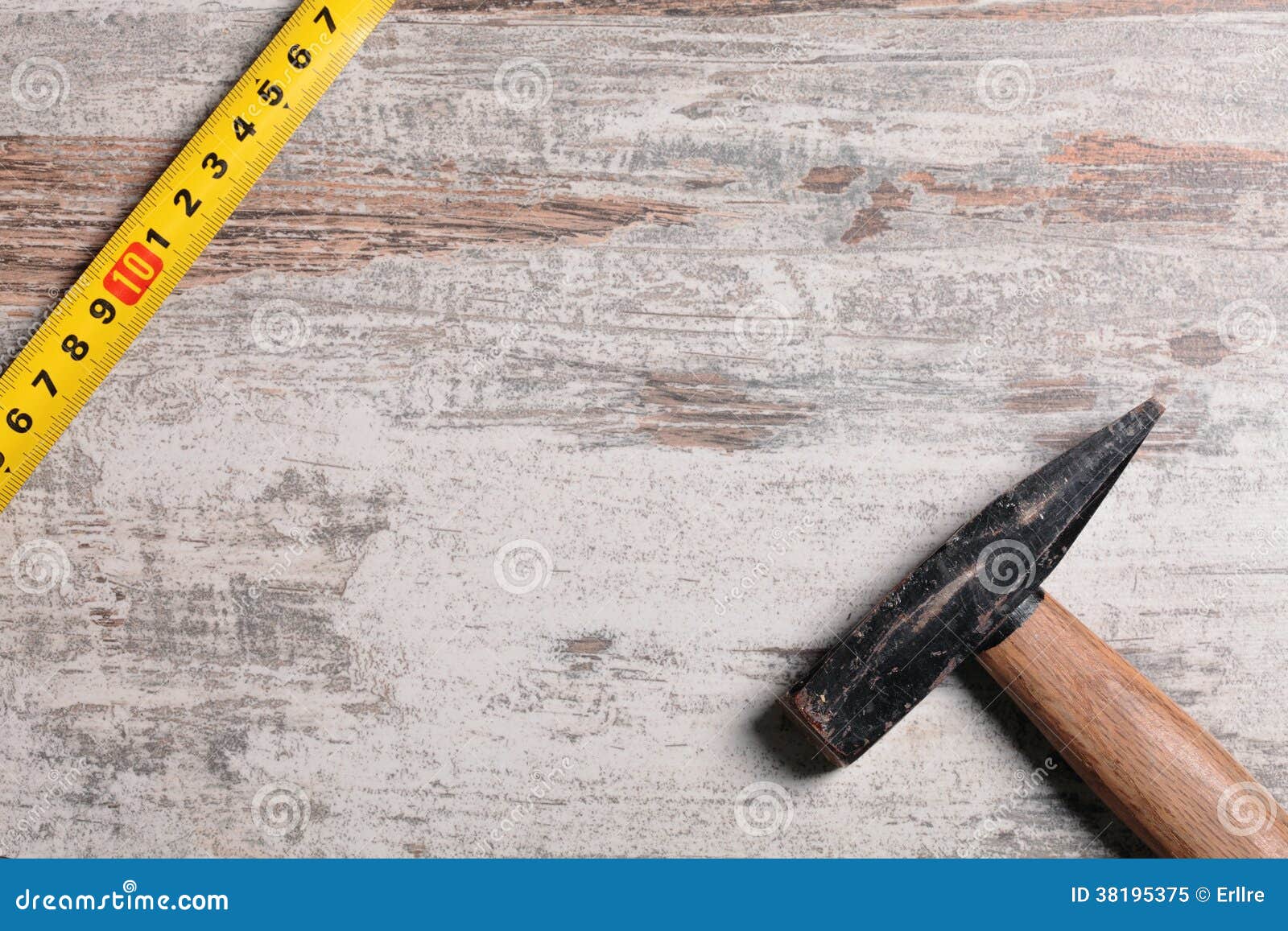 Tape measure and hammer stock image. Image of industrial 38195375