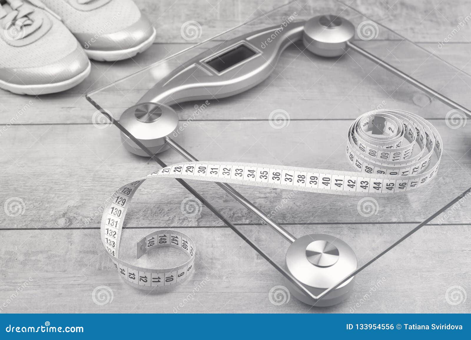 Tape Measure, Running Shoes and Weighing Scales Stock Photo Image of