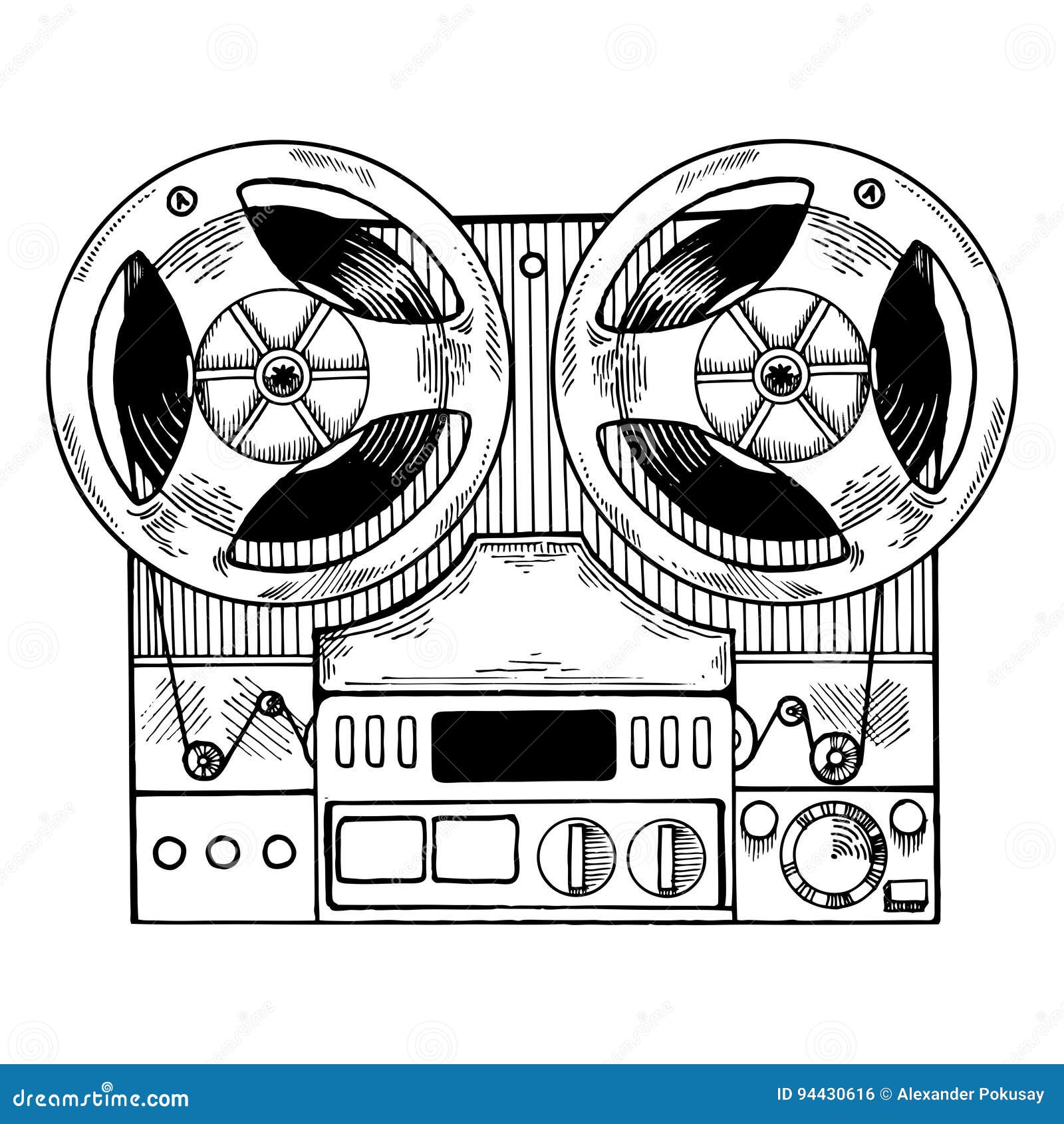 Tape Recorder Engraving Style Vector Illustration Stock Vector