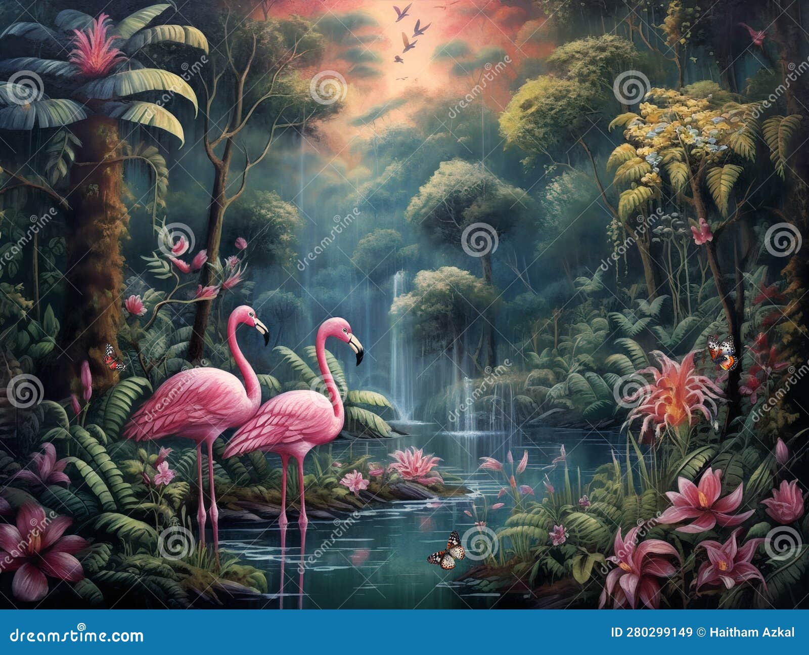 Tapete Dschungel Und Blätter Tropischen Wald Wandflamingo Und Vögel Alt  Zeichnung Hintergrund Stock Abbildung - Illustration von blatt, blätter:  280299149