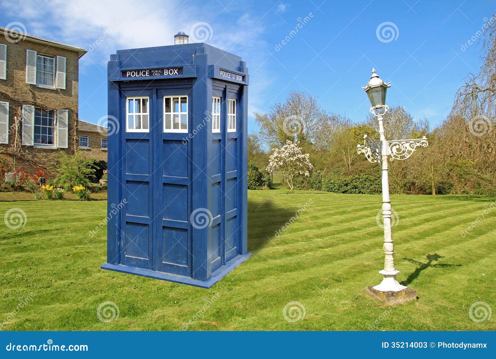 Tardis garden furniture stock image. Image of telephone 