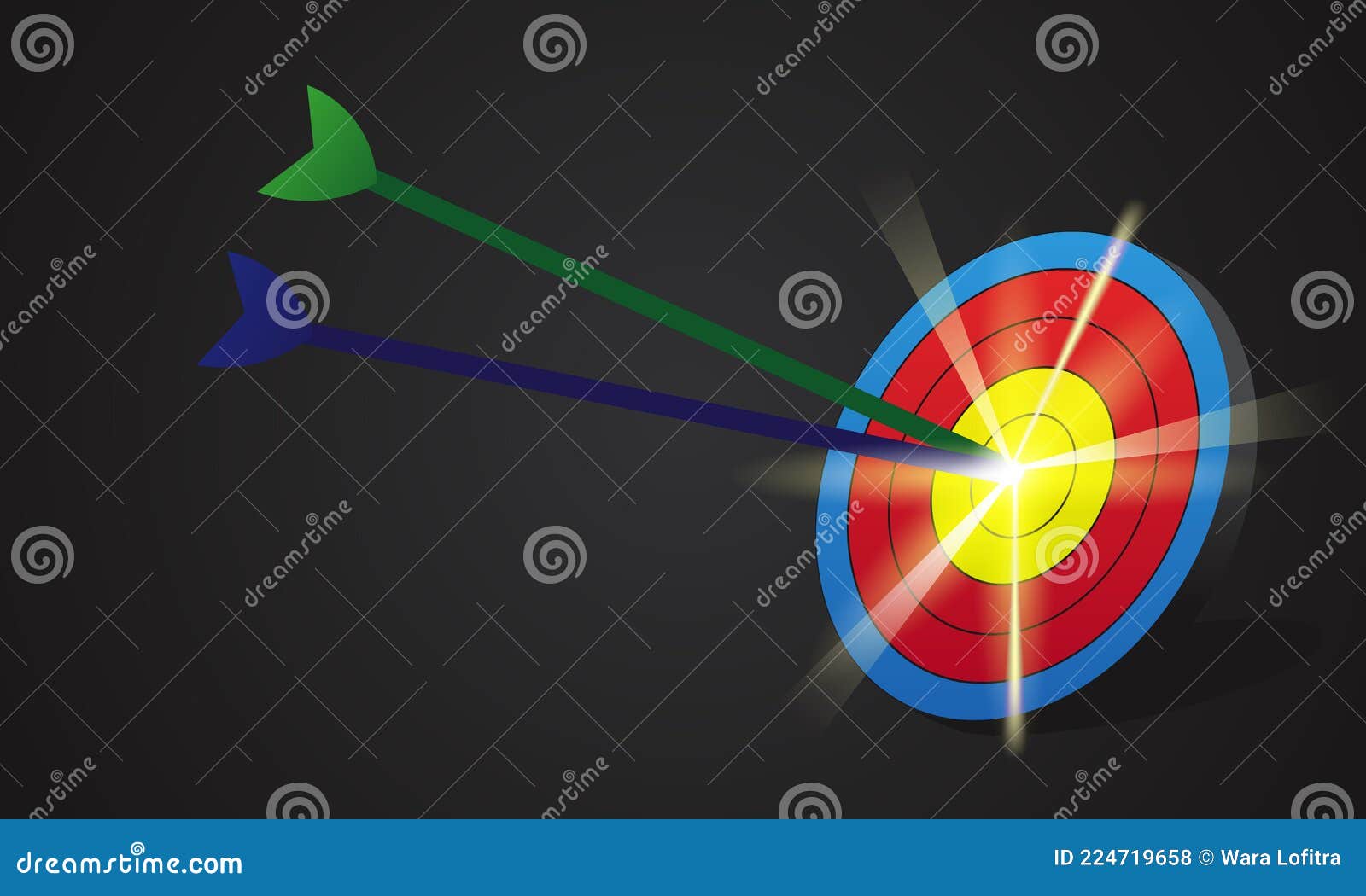 Archery Target and Arrow Right in the Center Shiny Three Dimensional