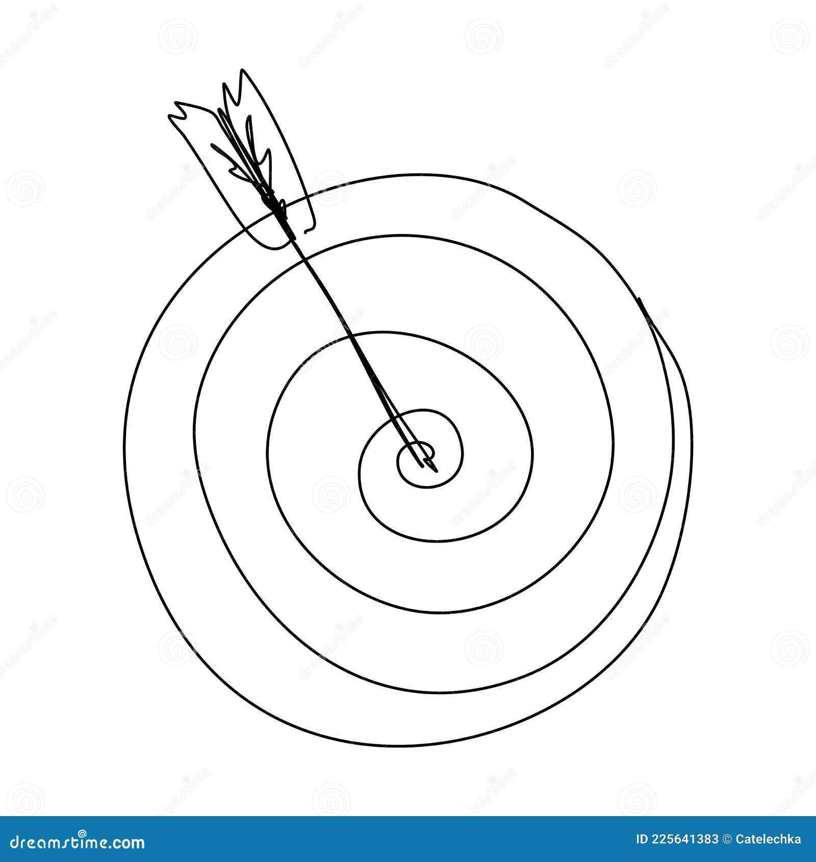 Target with Arrow in Continuous Line Drawing. Sketchy Single Bullseye