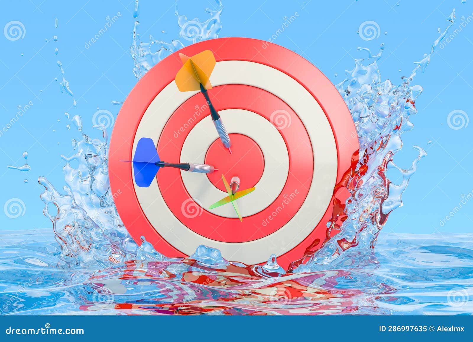 Target with Arrows with Water Splashes, 3D Rendering Stock Illustration