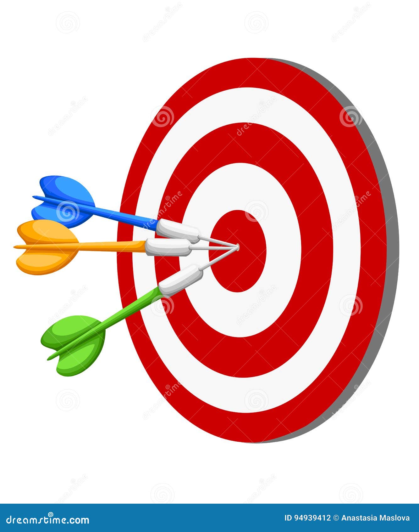 Target Dart Arrow Hitting Center Target on White Background Flat
