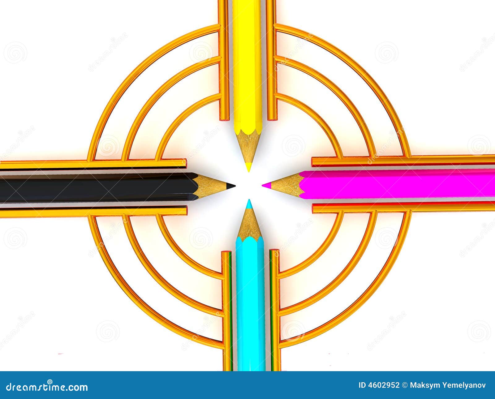 Target from pencils. CMYK stock illustration. Illustration of press