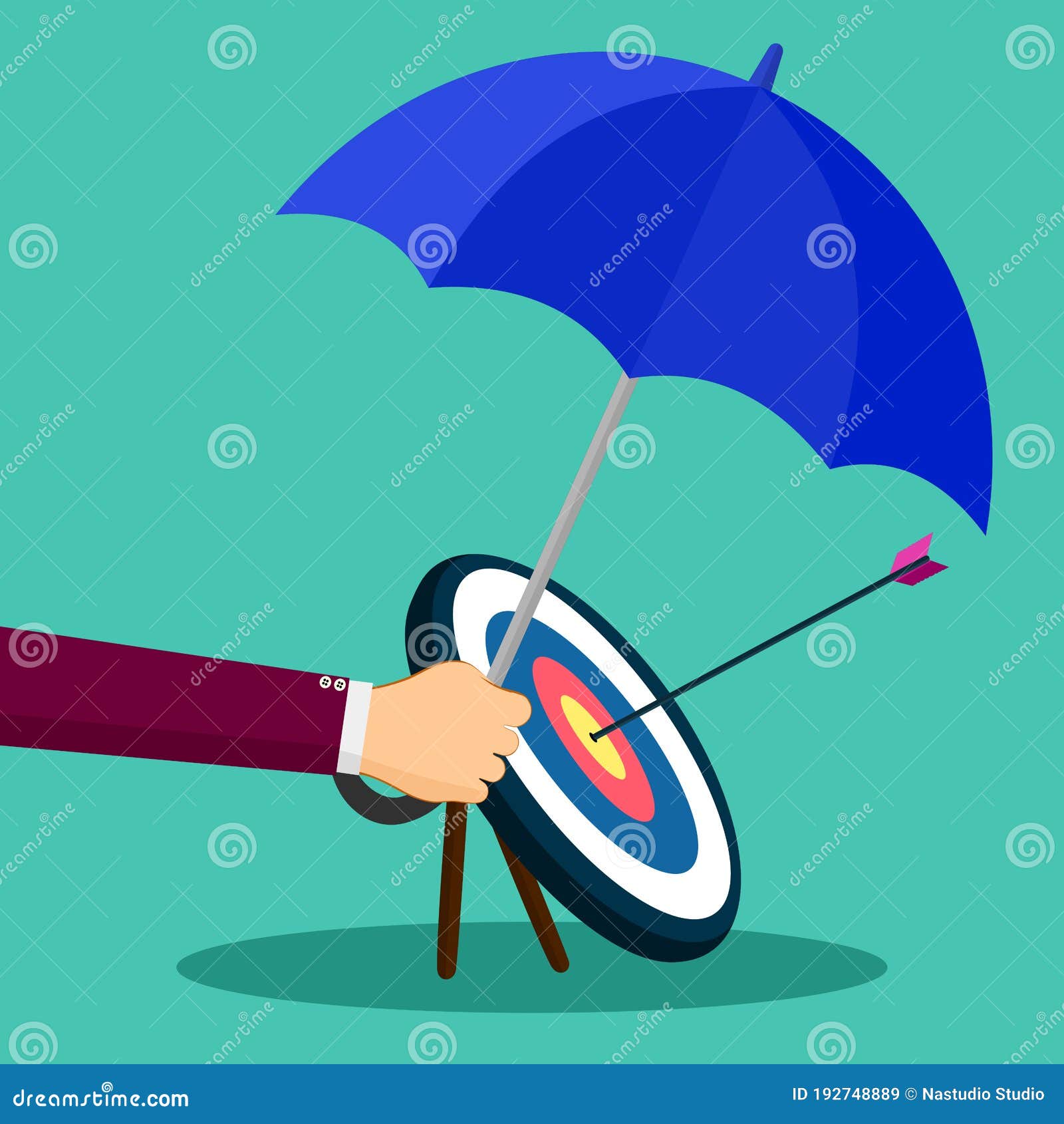 Red Umbrella With Handle, Parasol Icon Closeup Cartoon Vector