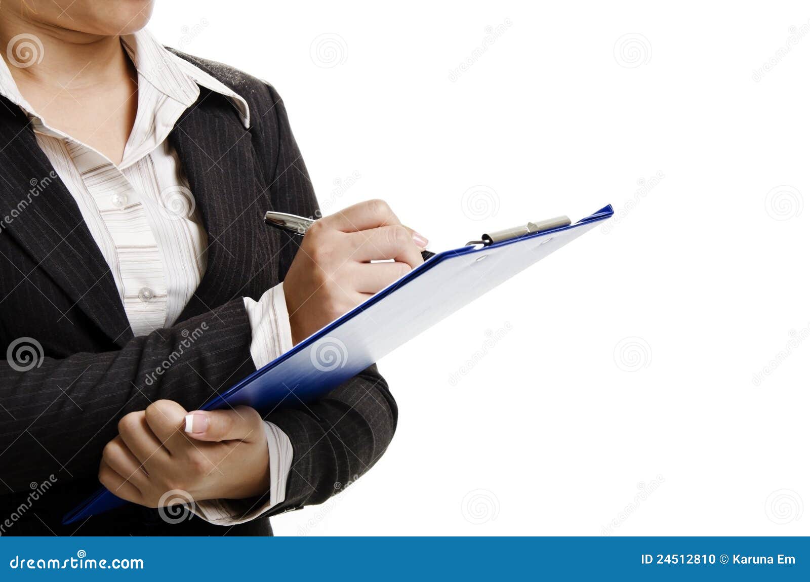 Target2166_0_. Bizneswoman ręka opuszczać nutowego ochraniacza strony stojaka writing