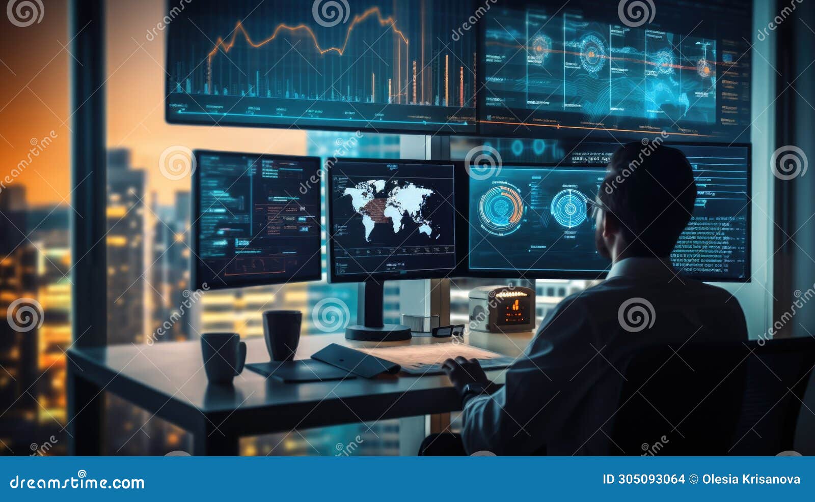 a targetologist in a large, bright office is working on a big project