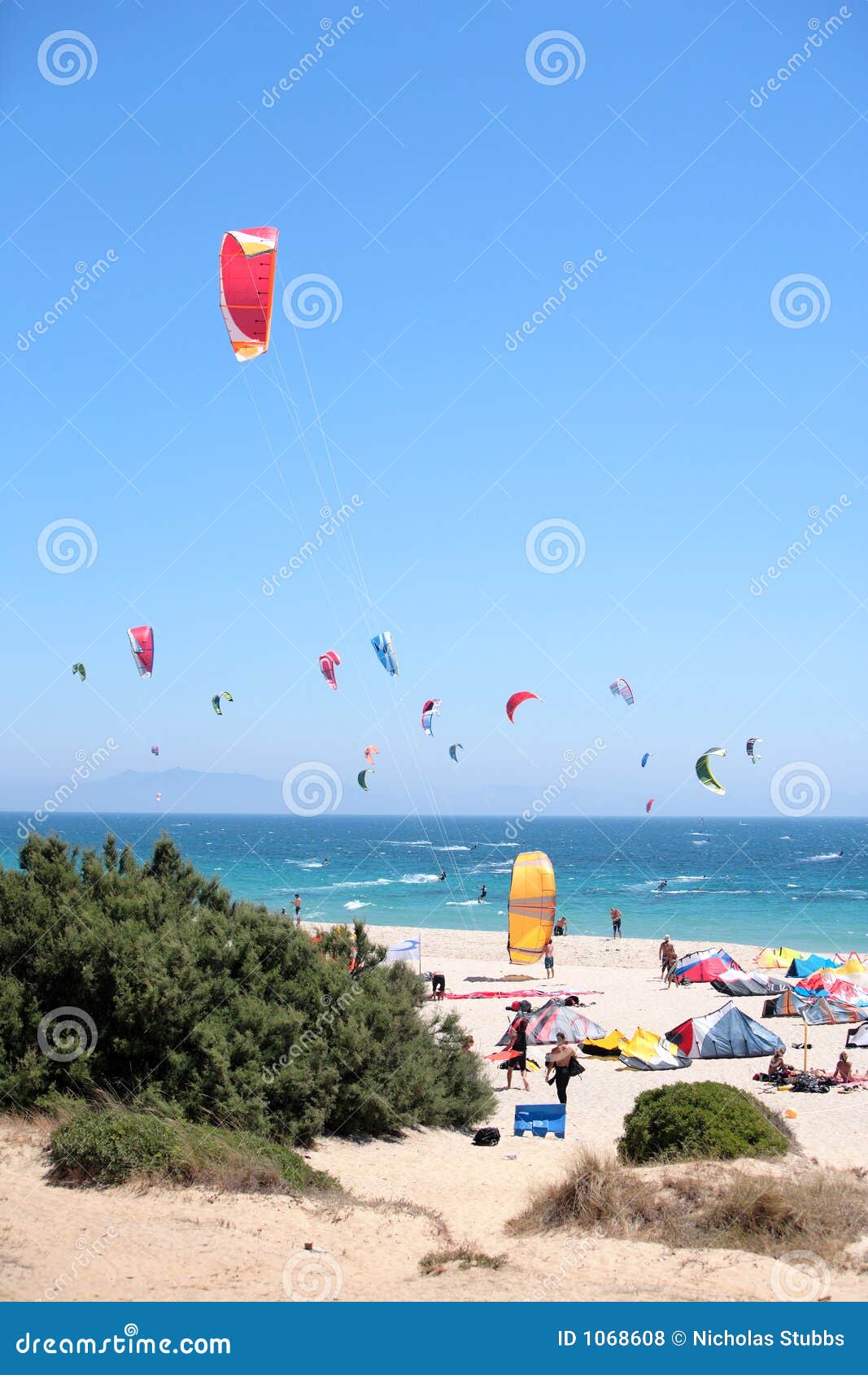 tarifa beach in spain packed with kitesurfers