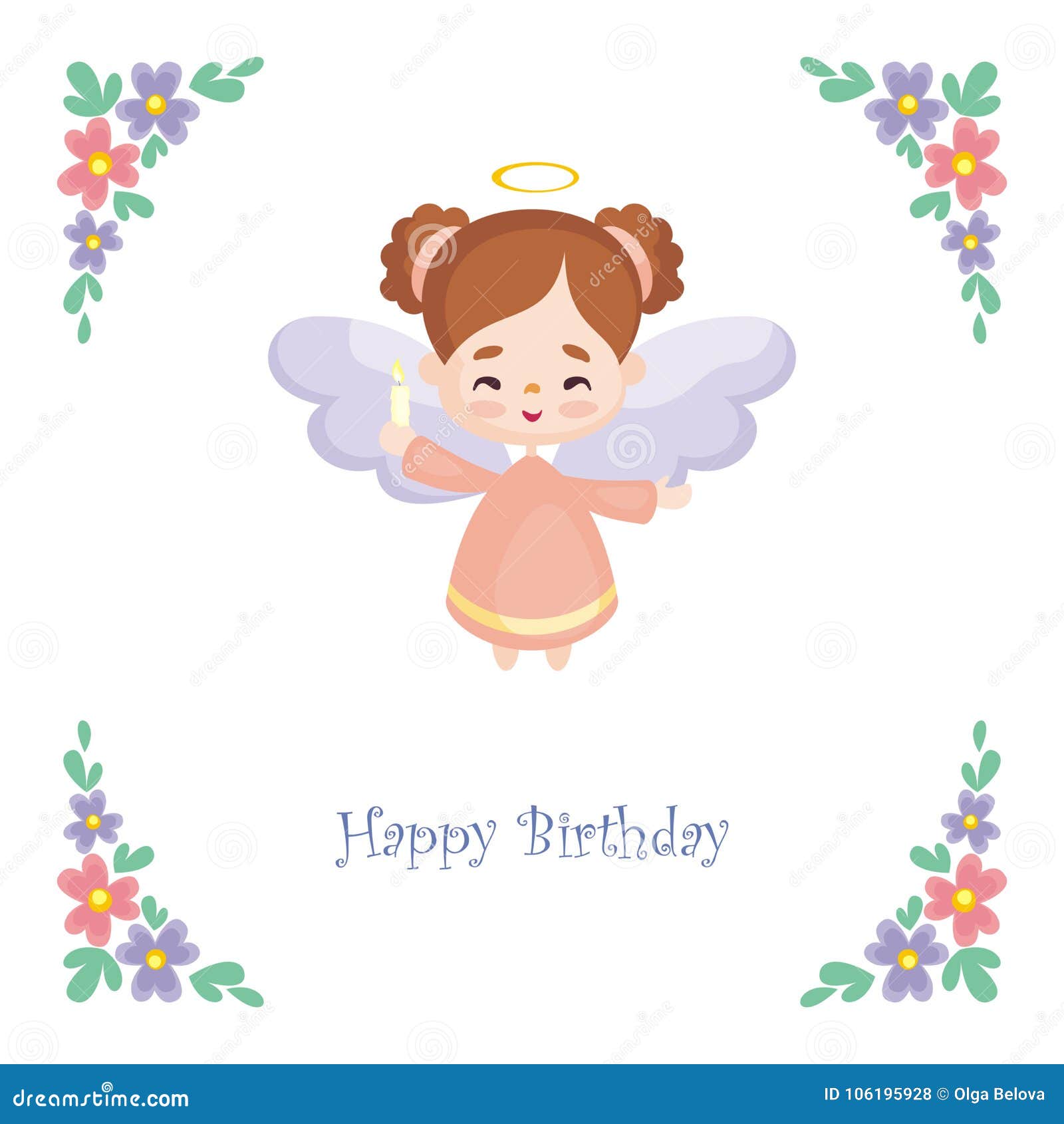 Tarjeta De Cumpleaños Con ángel Lindo Ilustración del Vector