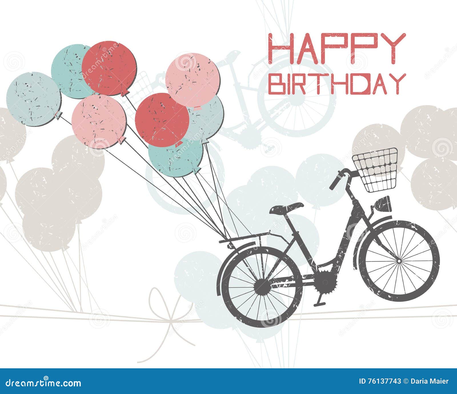 Tarjeta De Felicitación Del Cumpleaños Con Los Globos Y La Bicicleta Ilustración Vector - Ilustración de arte, 76137743