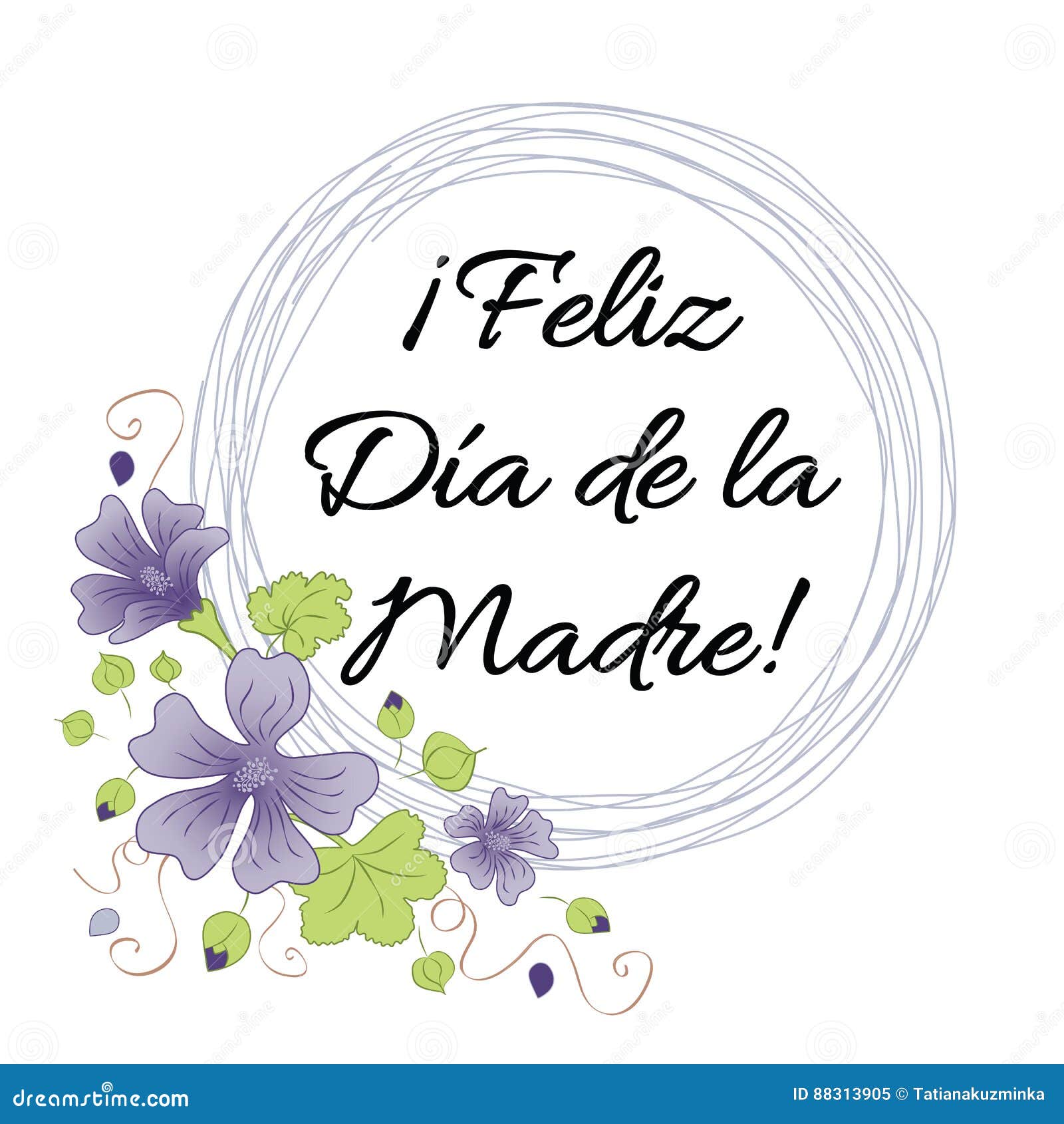 Tarjeta De Felicitación Del Día De La Madre La Guirnalda Romántica Adornó  Las Flores Título De Las Letras En Español Stock de ilustración -  Ilustración de retro, oval: 88313905