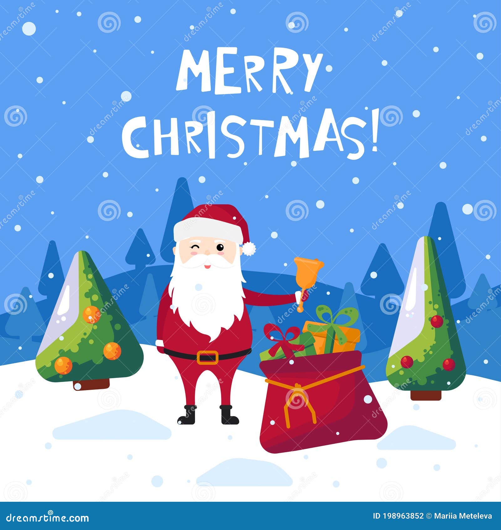Tarjeta De Felicitación De Navidad. Lindo Dibujo Animado Santa Claus Con  Pino De Navidad Y Regalo Ilustración del Vector - Ilustración de papel,  mano: 198963852