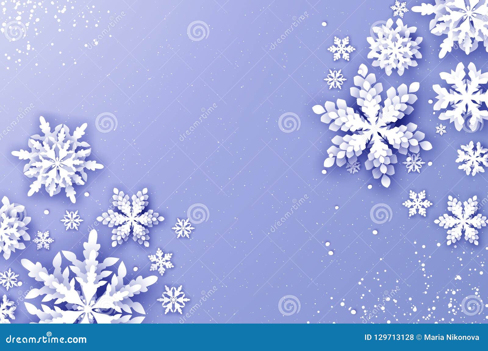 Tarjeta de felicitaciones de la Feliz Navidad y de la Feliz Año Nuevo Copos de nieve del corte del Libro Blanco Fondo de la decoración del invierno de la papiroflexia días de fiesta estacionales nevadas Espacio para el texto púrpura Vector