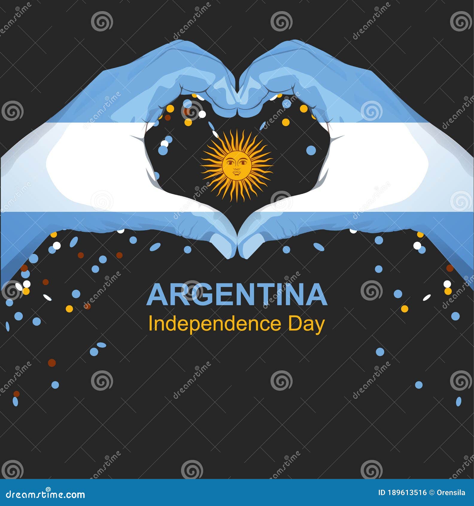 Tarjeta De Saludo Del Día De La Independencia Argentina. Mano Palma Bandera  Argentina Atardecer Ilustración del Vector - Ilustración de naturalice,  argentina: 189613516